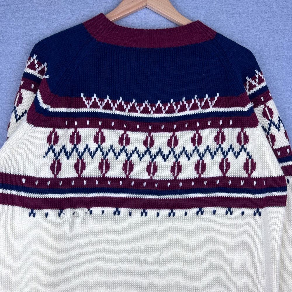 Vintage 70 80s JC‎ Penney Nordic Fair Isle Cable Knit Acrylic Sweater Mens M
